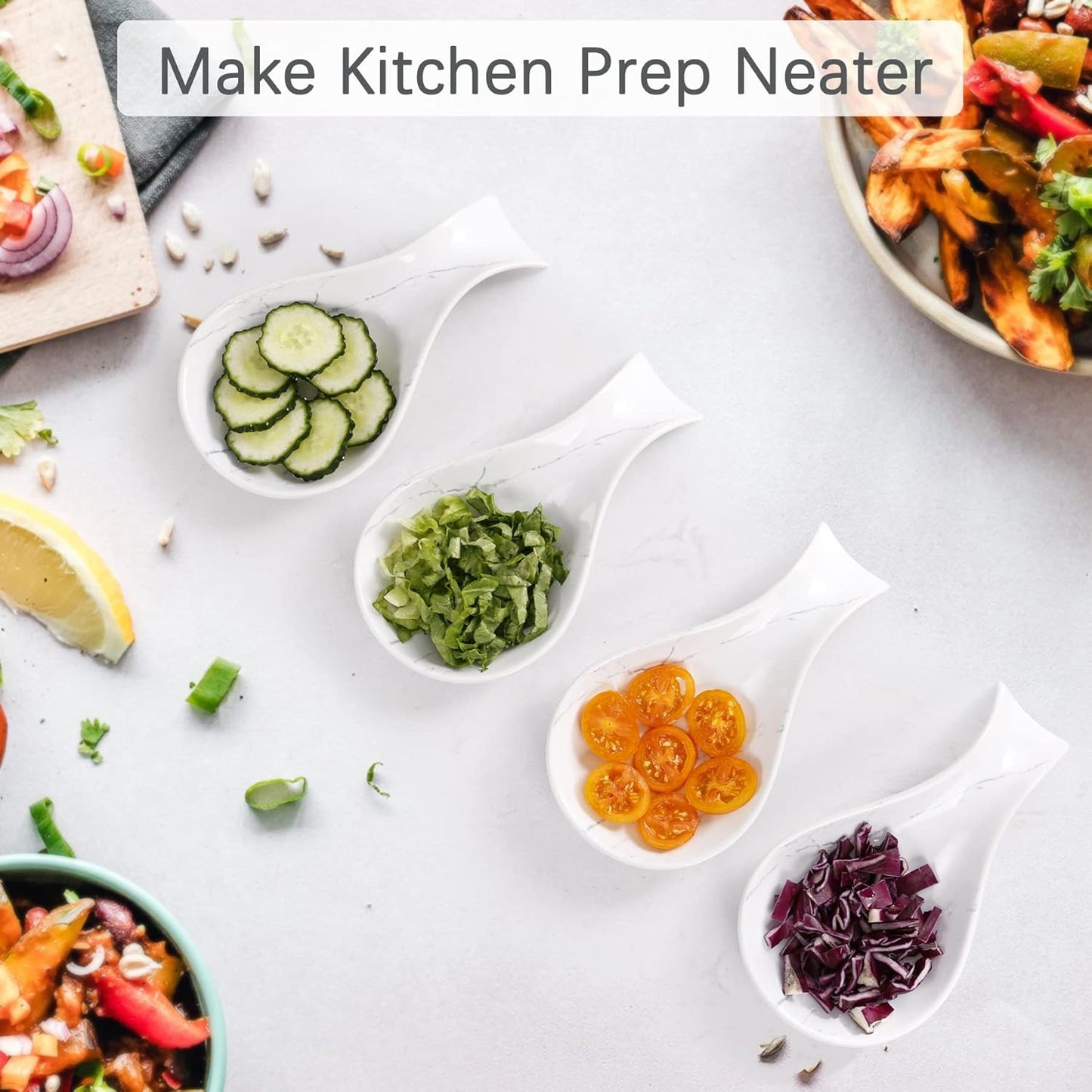 Spoon Rest for Stove Top 2PCS, Kitchen Spoon Holder Set, White Marble Spoon Rest for Counter, Ceramic Cooking Utensil Rest for Spatula, Tong, ANTIS'S HOME