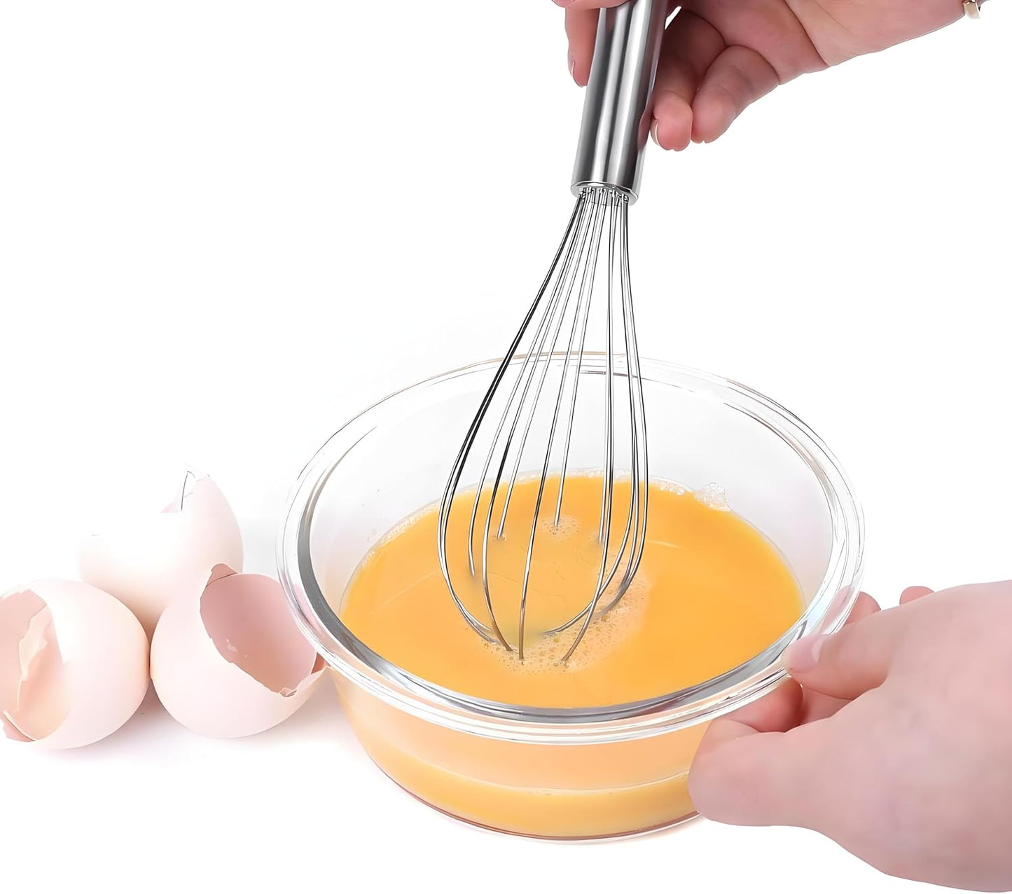 8-Inch Stainless Steel Whisk, Handheld Egg Beater for Mixing Batter, Whipping Cream