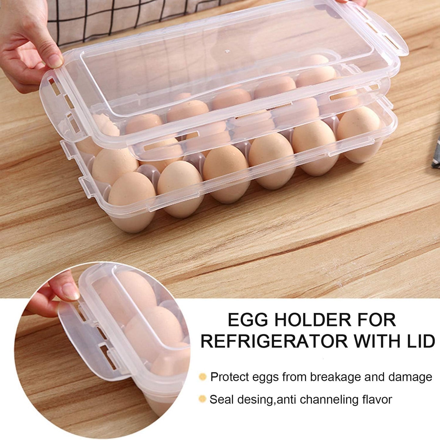 XBY-US 2 Pack Covered Egg Holders For Refrigerator, Plastic Storage Container/ Deviled Egg Tray Carrier with Lid Fits 18X2 Eggs(36 Eggs)