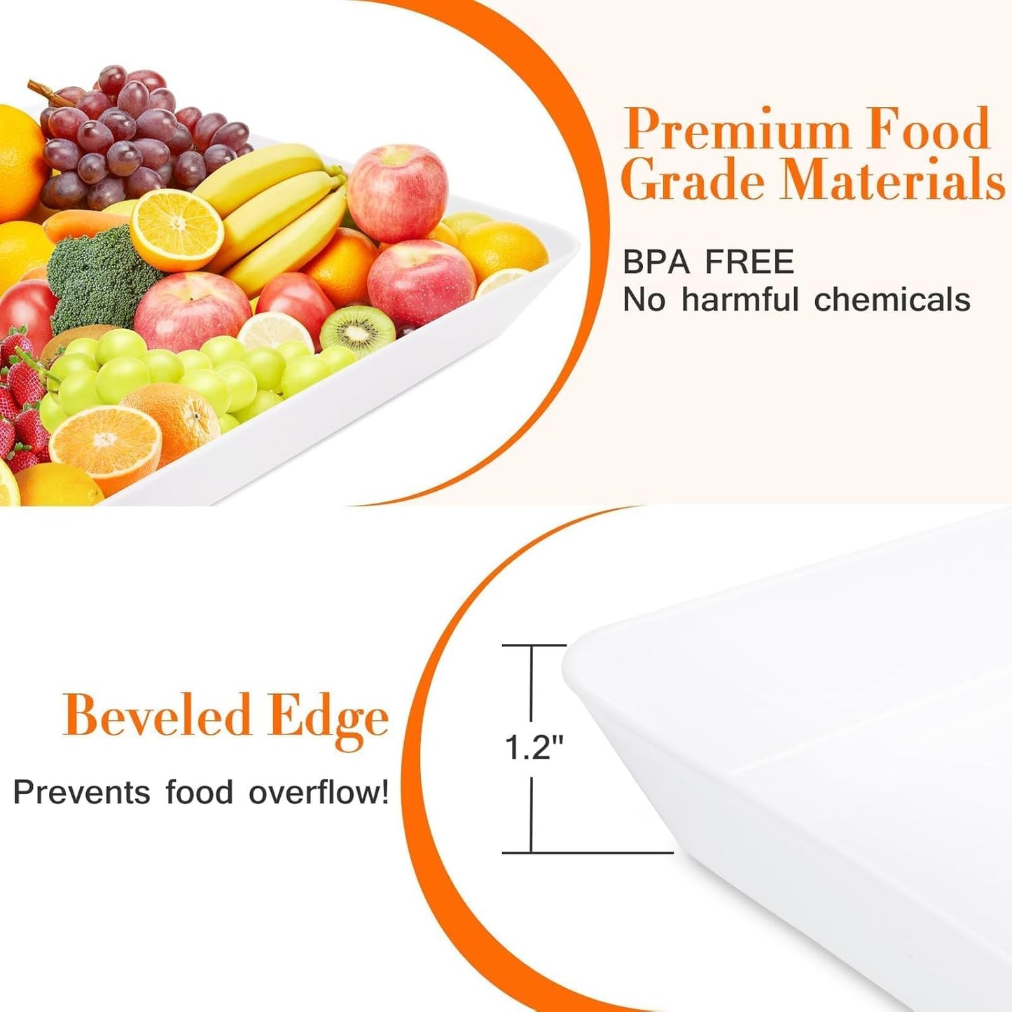 WOWBOX 6 pcs Serving Tray for Entertaining, Serving Platters for Fruit, Cookies, Dessert, Snacks, Reusable Plastic Trays for Serving Food and Pantry Organization in Kitchen & for Parties