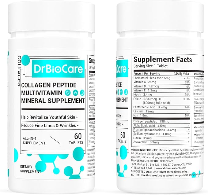 Collagen Peptides for Women, Beauty Vitamin & Mineral Supplement,Contains Vitamin D3, Probiotics for Women & Collagen Peptides,Vitamin B Complex,Vitamin E 60 Tablets