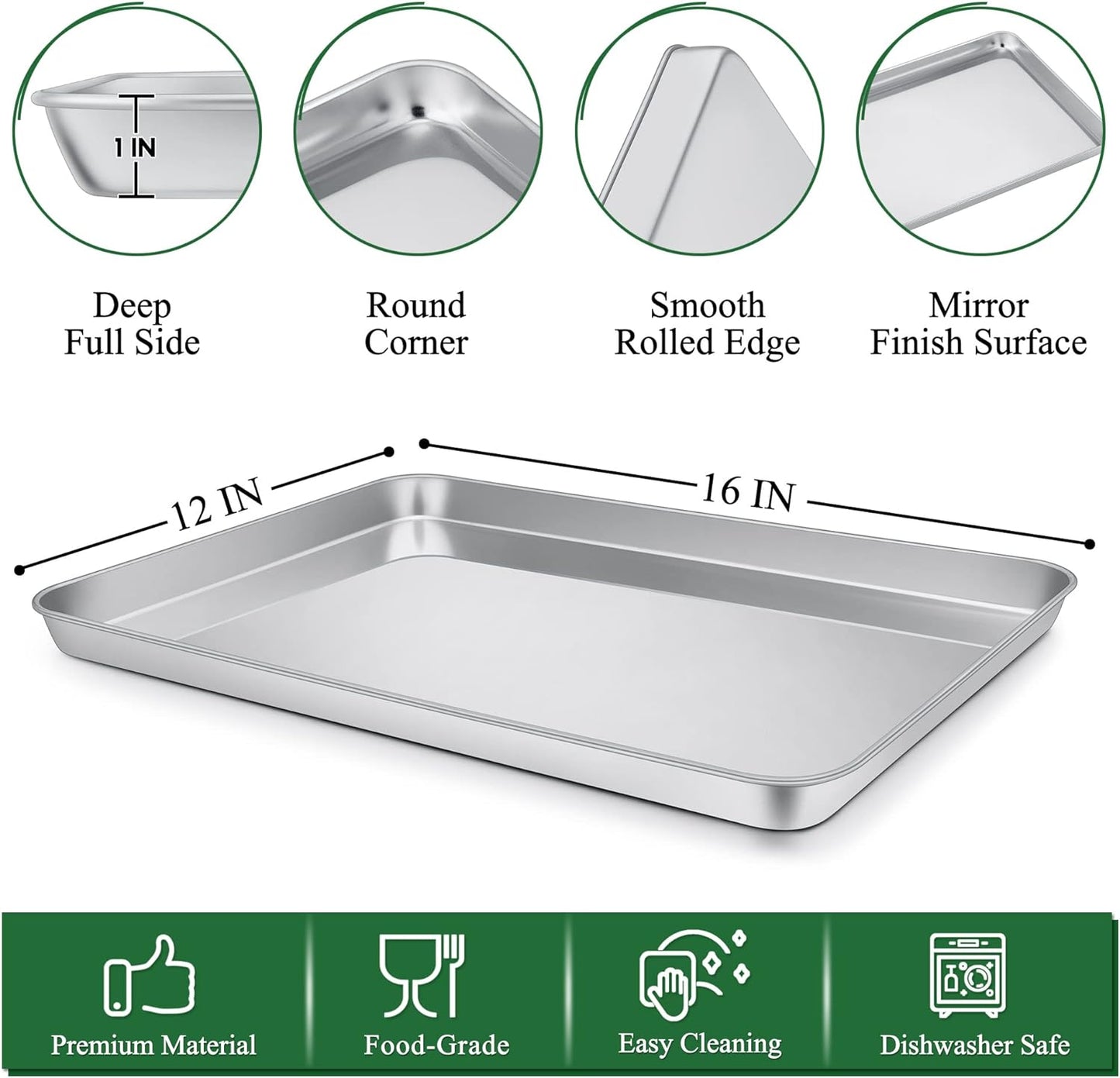 P&P CHEF 16 Inch Baking Sheet and Rack Set, Stainless Steel Cookie Sheets Oven Baking Pans Trays with Cooling Racks for Cooking & Roasting, Oven & Dishwasher Safe, (4Pcs)