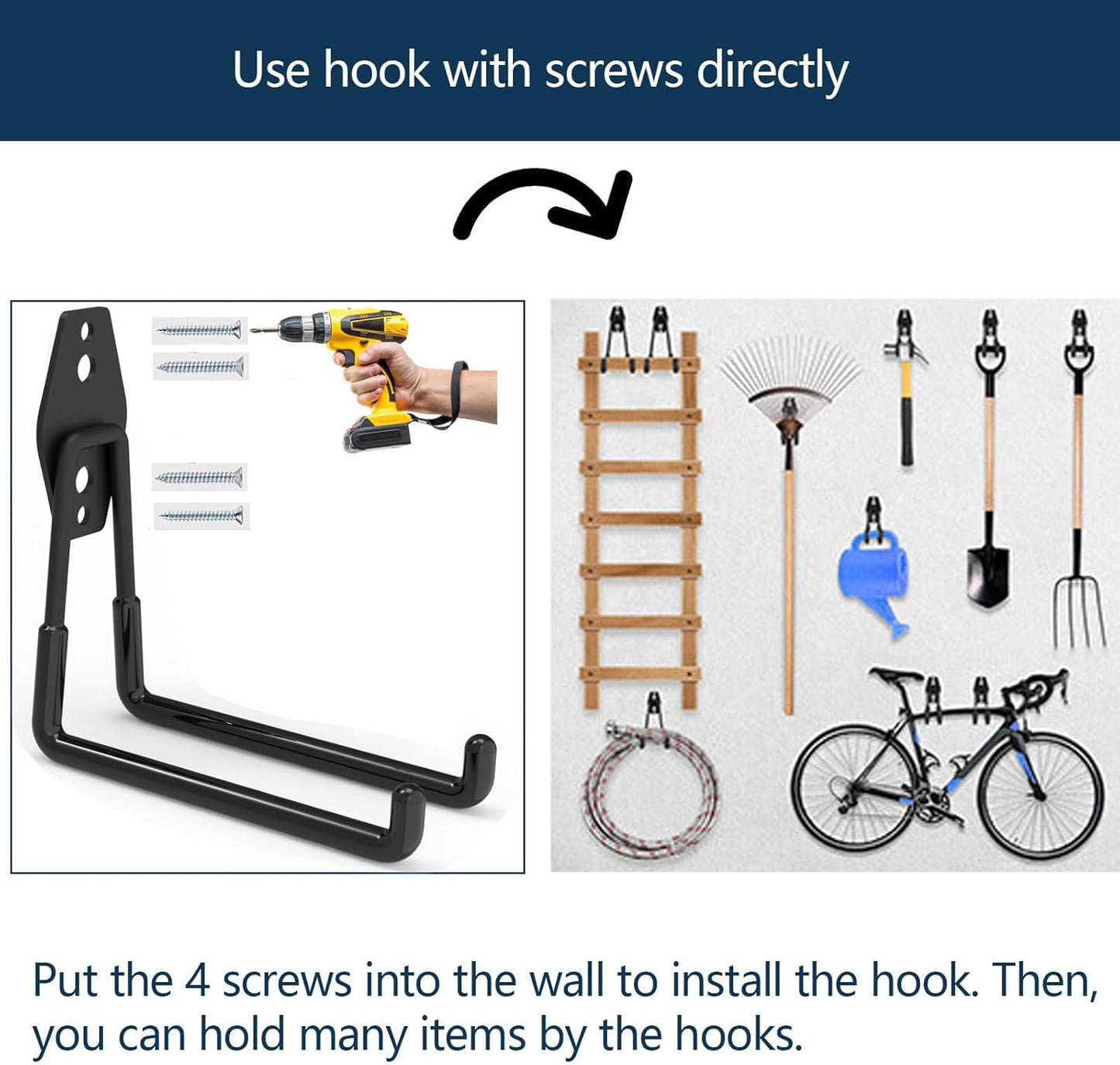 Strong Garage Magnetic Hooks - 4Pack, Large Heavy Duty Storage Utility Magnet Hooks with Anti-Slip Coating for Indoor & Outdoor Hanging for Metal Cabinet,Pegboard,Garage Shelve,Garden Tools