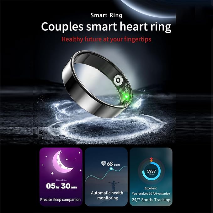 Fitness Tracker, Smart Ring for Women Men, Sleep Tracker Ring with 24/7 Heart Rate Monitor, Fitness Ring with Activity Tracker, Step Counter, Calorie Pedometer, No APP Fee, iOS Android (Gold, 12)