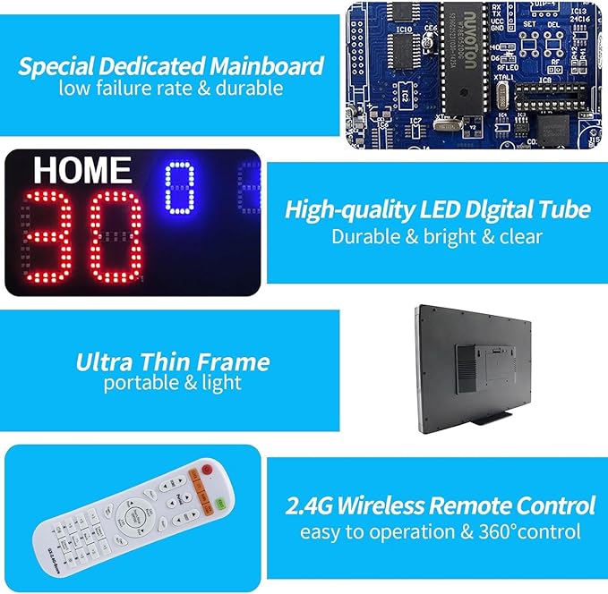 YZ LED Super Bright Electronic Scoreboard, Battery Powered Digital Scoreboard with Remote, Tennis Score Keeper for Net,Basketball/Volleyball/Baseball/Cornhole Indoor Outdoor Buzzer