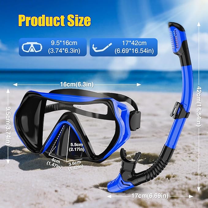 Snorkeling Gear, Dry Snorkel Set180° Panoramic Wide View,Anti-Fog Scuba Diving Mask, Professional Snorkeling Gear for Free Breathing, Swimming, Diving