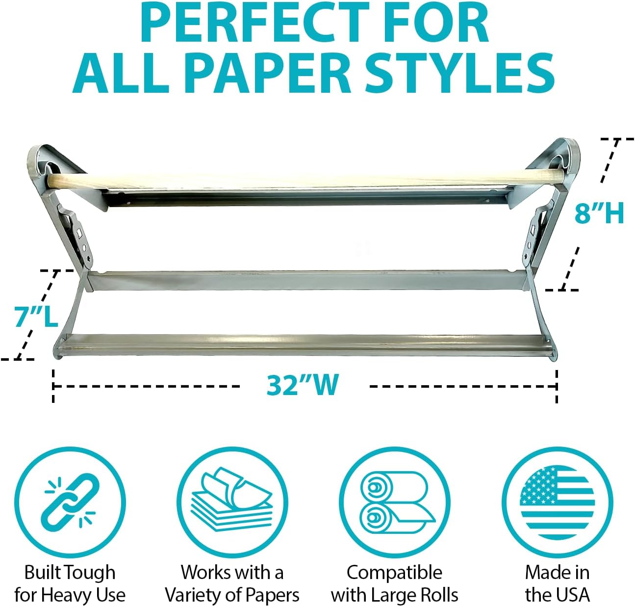 24" Wide Roll Paper Dispenser with Cutter for Desktop – Roll Dispenser with Straight Edge Cutter – Fits Craft, Freezer, Wrapping, Butcher Paper Roll or Cling Film – Heavy-Duty, Grey