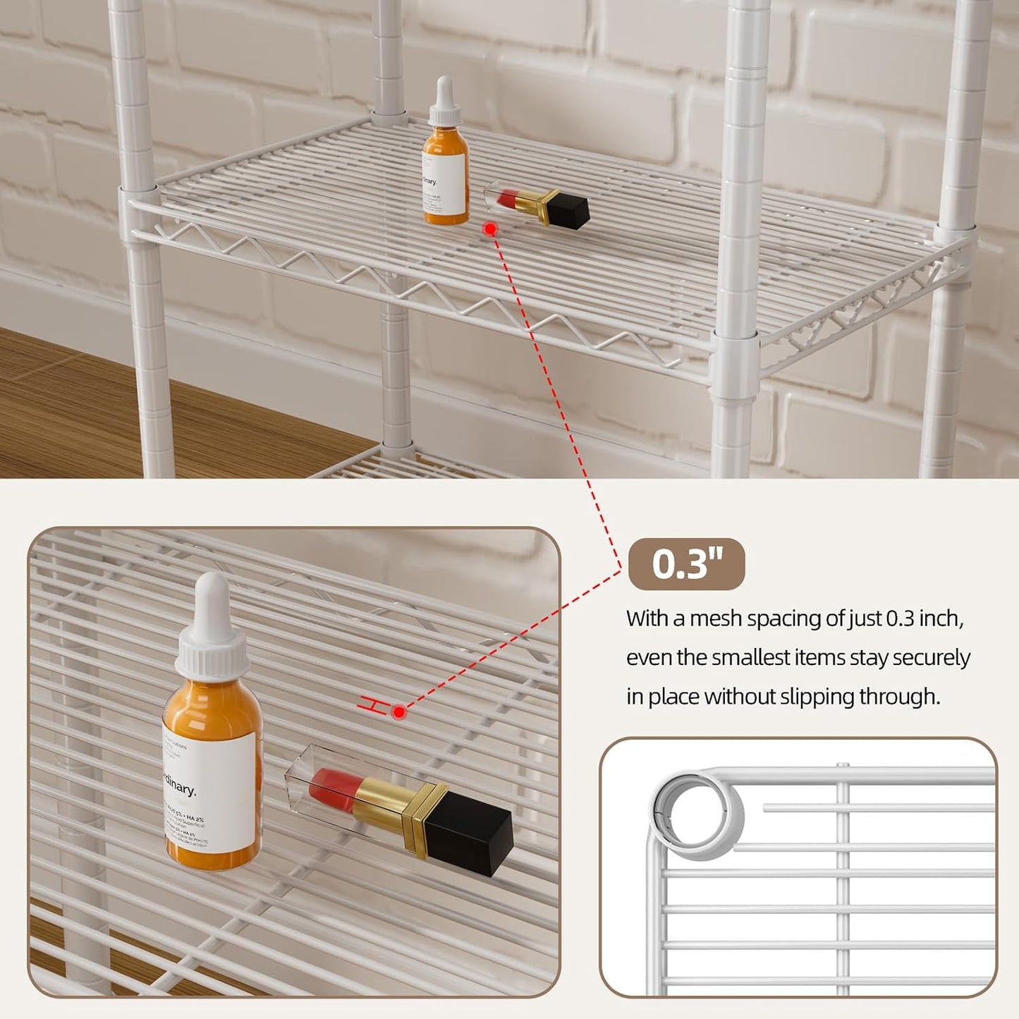 SINGAYE 6 Small Wire Shelves Kitchen Pantry Close Home Organizers and Storage Bathroom Shelf Laundry Room Organization Adjustable Book Metal Garage Shelving Unit