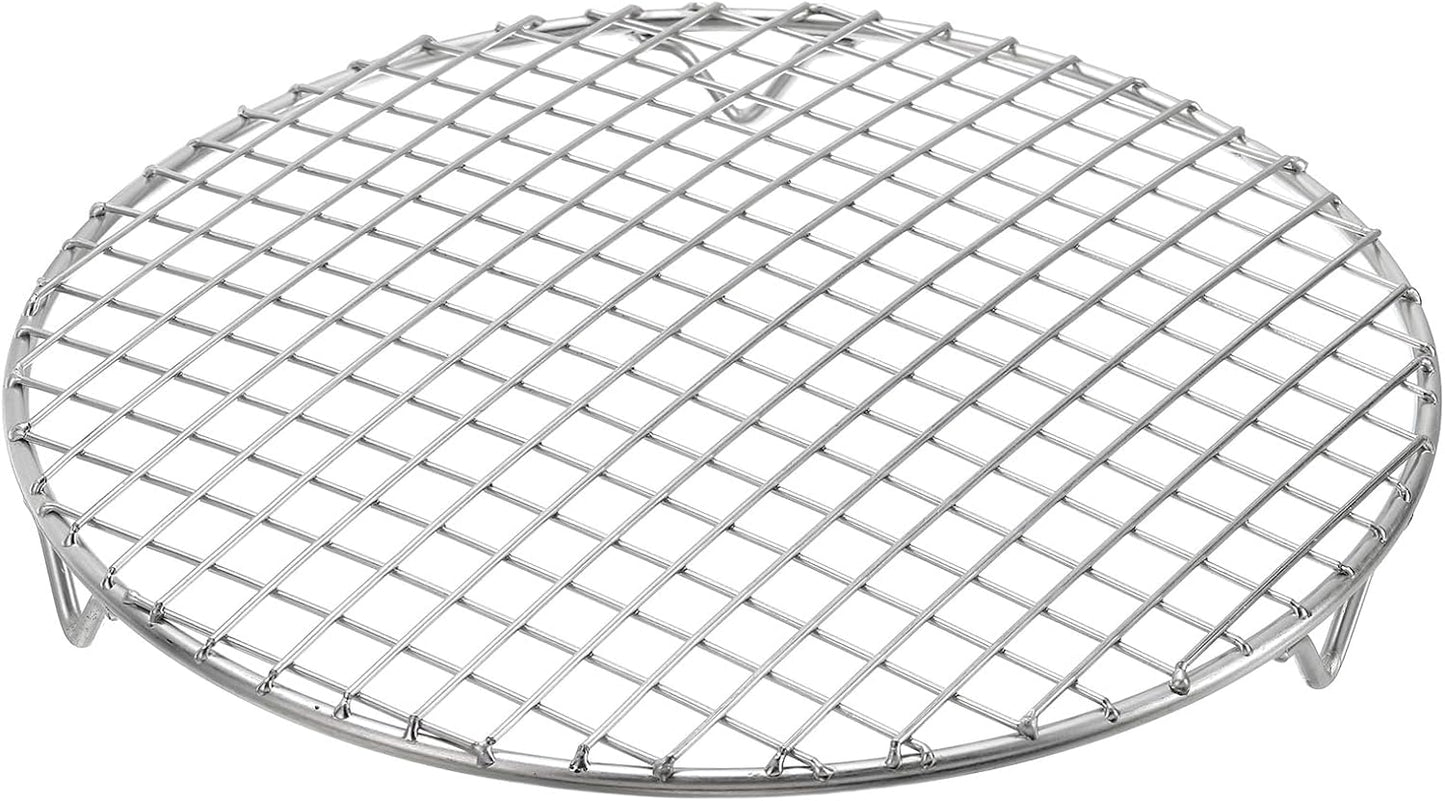 uxcell Round Cooking Rack with Legs, Dia 9.8 Inch 304 Stainless Steel Barbecue Grill for Cooking Baking Barbecue Air Fryer Racks, Silver