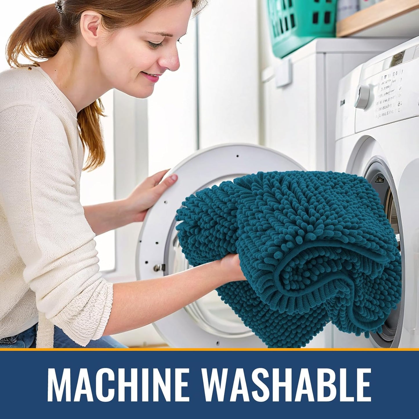 Arotive Bathroom Rugs 30x20, Extra Soft Absorbent Shaggy Chenille Bath Rugs, Machine Washable Rubber Backing Non-Slip Bath Mats for Bathroom Floor Tub and Shower, Home Decor Accessories, Peacock Blue