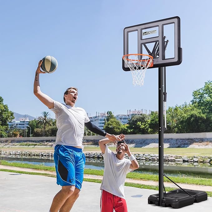 Portable Basketball Hoop Outdoor, 4.8-10FT Height Adjustable Basketball Hoop Goal System with 44-48 Inch Impact Backboard and Portable Wheels for Adults
