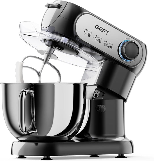 Stand Mixer, 3.5QT+6QT Two Bowls Kitchen Electric Mixer, 600W 6+P speed Tilt-Head Food Mixer with Stainless Steel Bowl, Dishwasher-Safe Dough Hook, Flat Beater, Wire Whisk, Splash Guard, Black