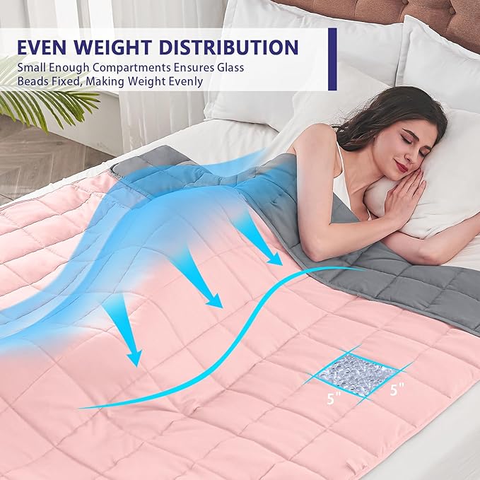 yescool Weighted Blanket for Adults (15 lbs, 48" x 72", Pink Grey) Cooling Heavy Blanket for Sleeping Perfect for 160-180 lbs, Twin Size Breathable Blanket with Premium Glass Bead, Machine Washable