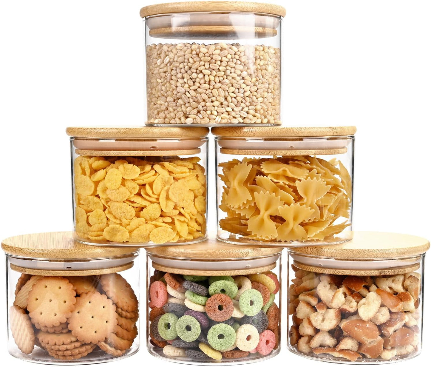 15oz Glass Food Storage Jars, Glass Jars with Bamboo Lids, Kitchen Storage Jars, Set of 6, Canisters with Airtight Lids for Spice, Coffee, Cookie, Pantry Organizers