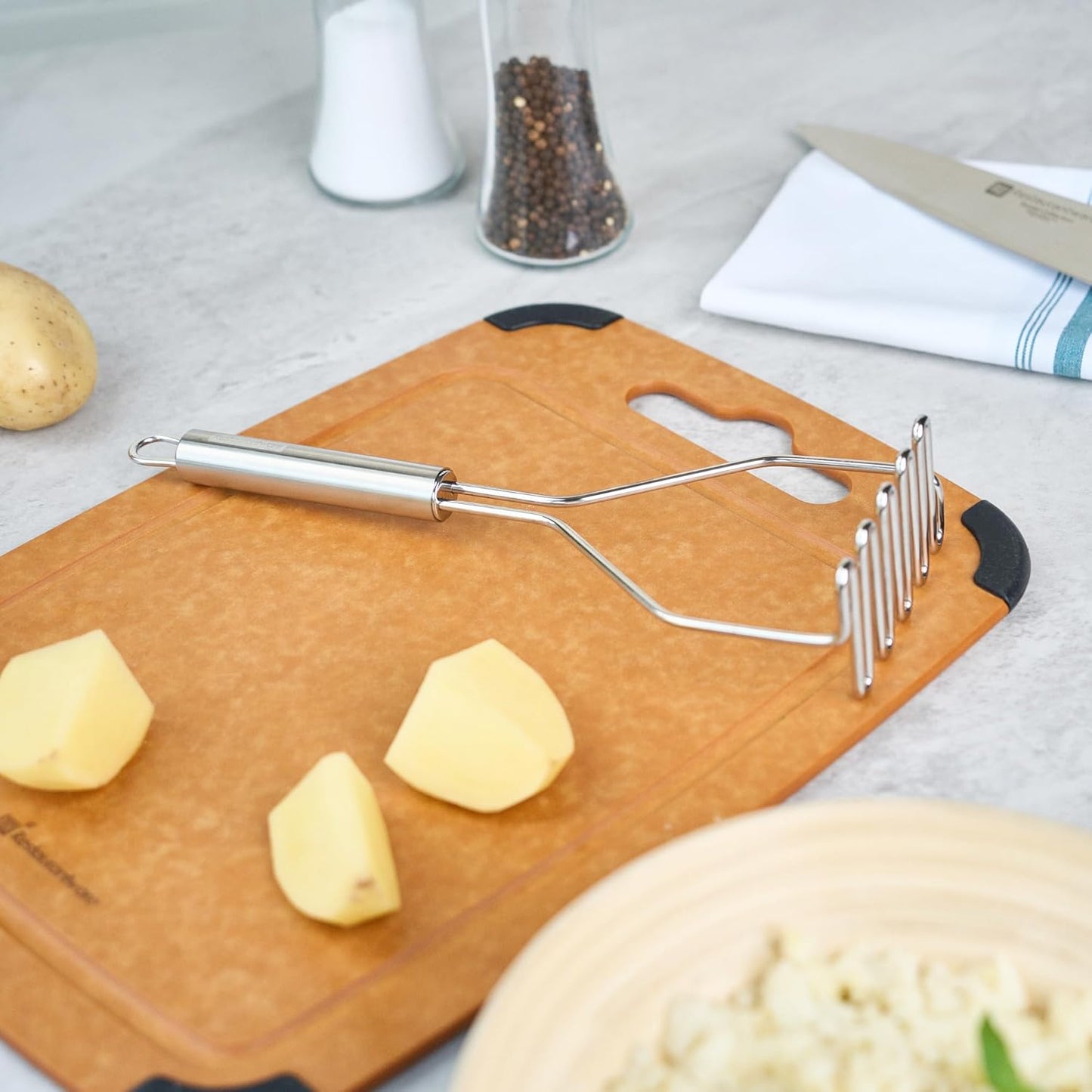 Restaurantware-German Standard Wire Mashers With Ergonomic Handle, 24 Heavy-Duty Potato Mashers - Dishwashable, Durable, Stainless Steel Food Mashing Tool, For Avocado, Beans, Sweet Potatoes, And More