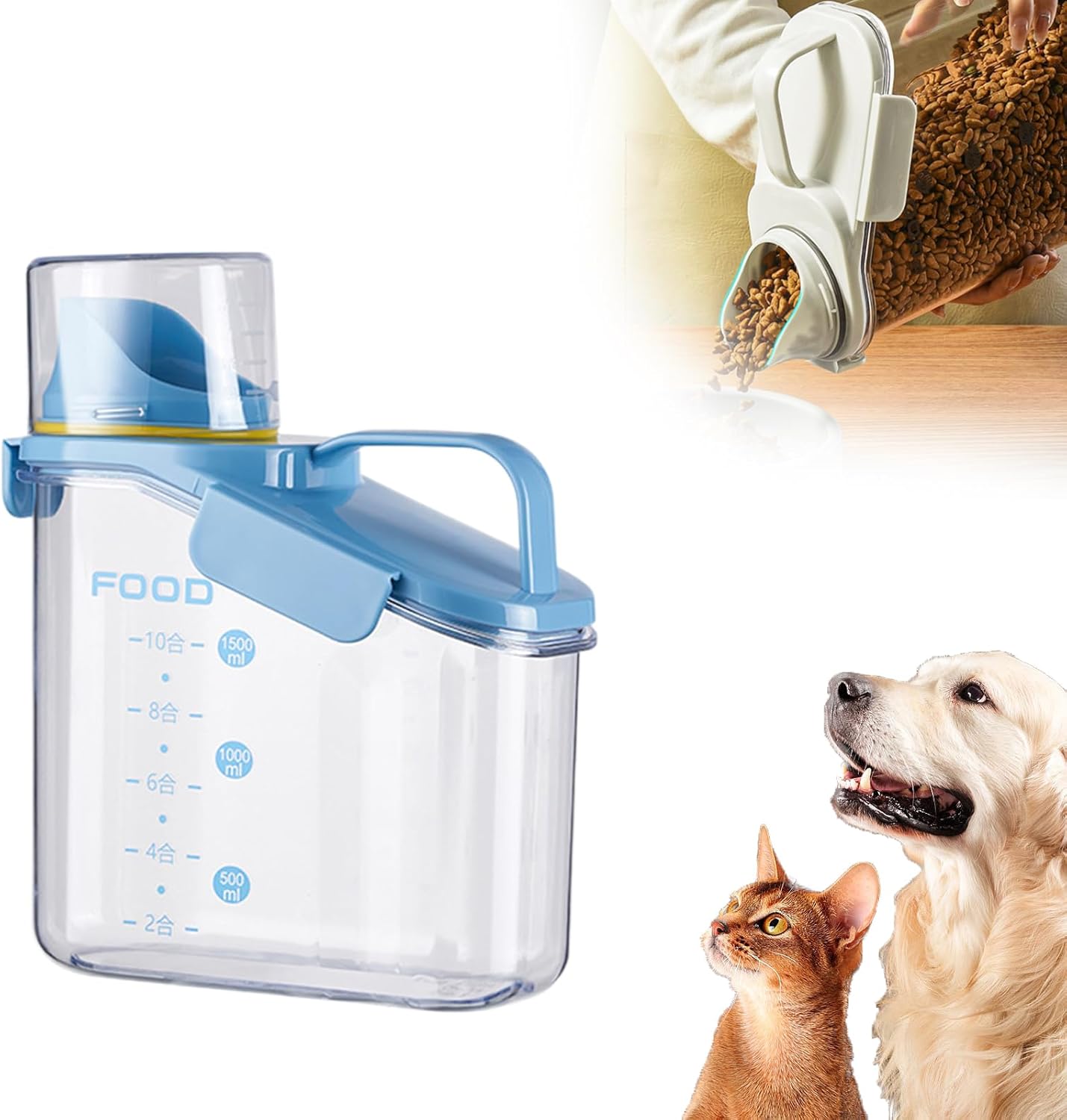 Clear Airtight Food Storage Containers, Transparent Cereal Dry Food Storage with Pouring Spout, for Flour, Sugar and Cereal (54oz Blue)