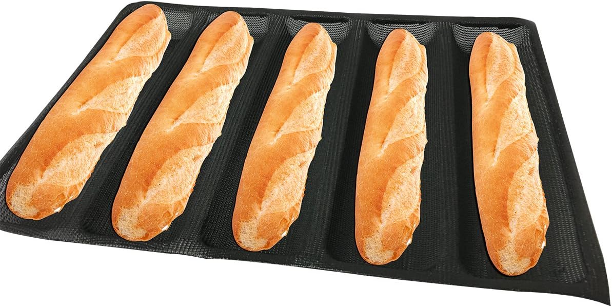 Bluedrop Hot Dog Molds Silicone Bread Forms Non Stick Bakery Trays For Roll Toasting 5 Loaves 12" Sheets