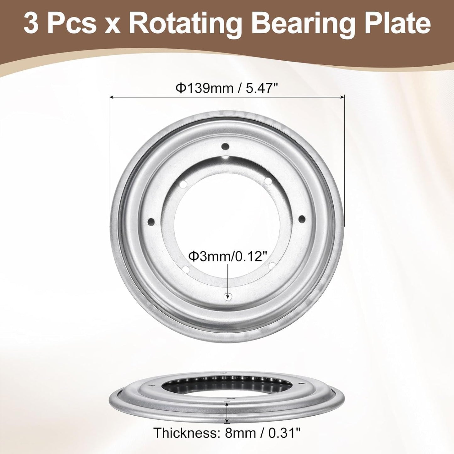 uxcell 3Pcs 5.5 Inch Rotating Bearing Plate, Swivel Plate Stand Lazy Susan Hardware Round Turntable Base Tray for Table Serving Tray Revolving Shelve, Silver