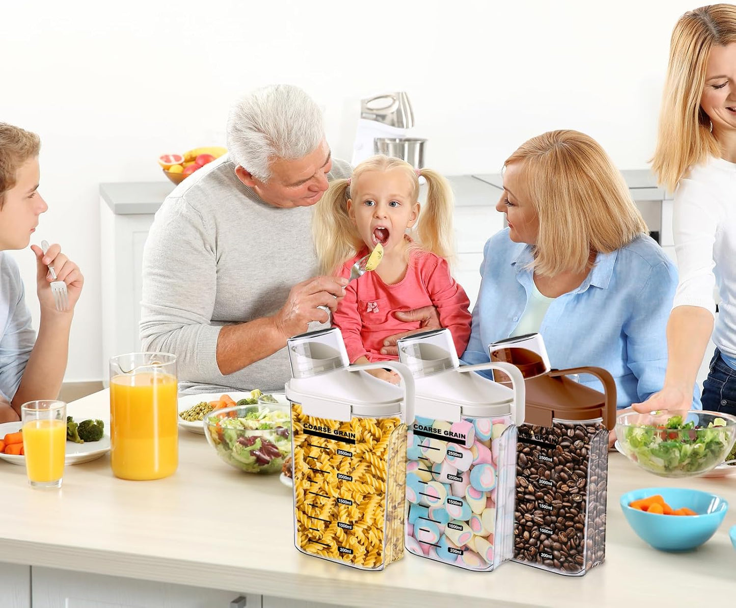 3 Pack Airtight Food Storage Containers Cereal & Dry Food Storage Container Set with Handles and Lids Clear Plastic Containers for Kitchen Cabinet Pantry Organization, 5.51LBS Rice Dispenser, Bpa Free