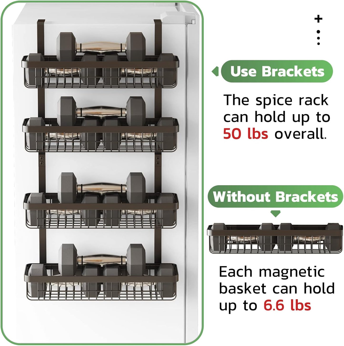 Warome Magnetic Spice Rack for Refrigerator, 4 Pack Shelves with 6 Utility Hooks, Kitchen Organization and Storage Gadgets