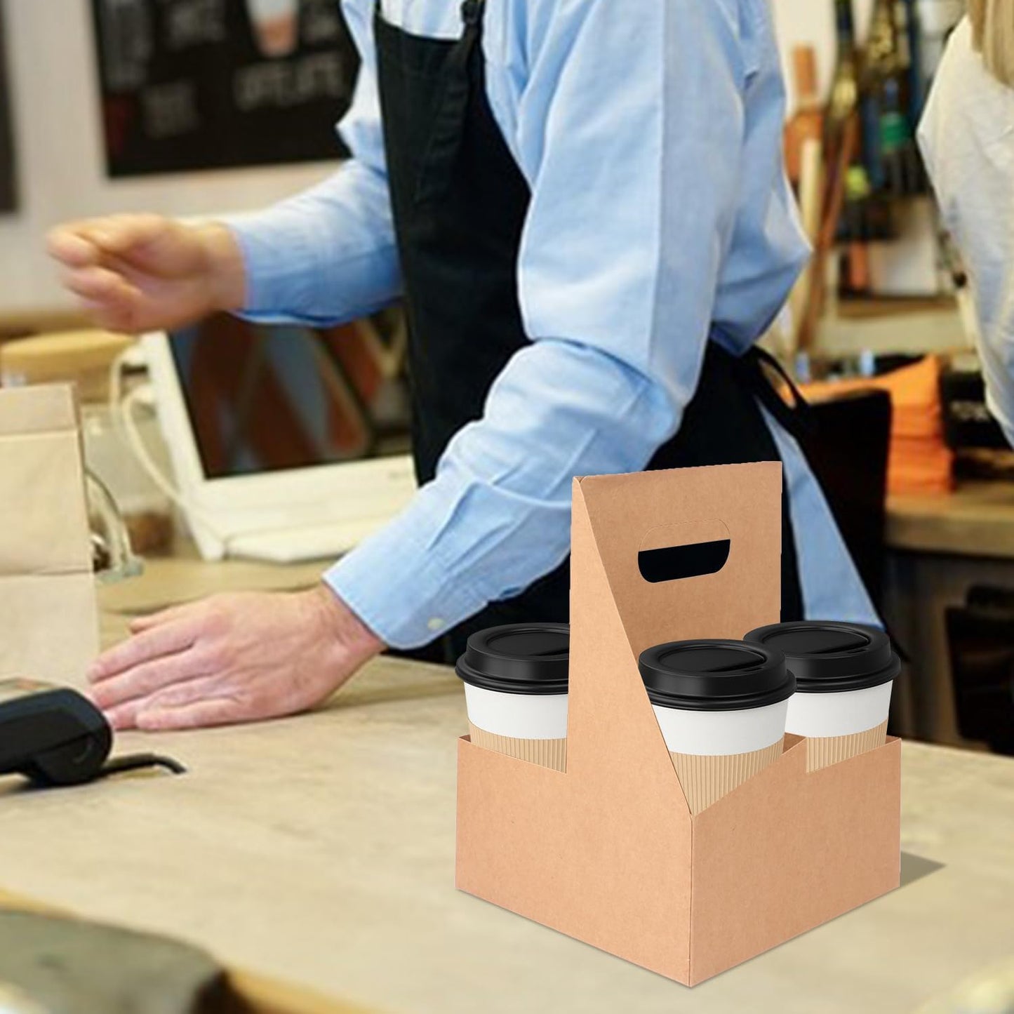 50 Pack 4 Cup Drink Carrier, to Go Coffee Cup Holder with Handle for Delivery Service, The Finest Versatile, Foldable, Drink Carrier with Sturdy Handle for Hot and Cold Drinks by IHDYPPEW