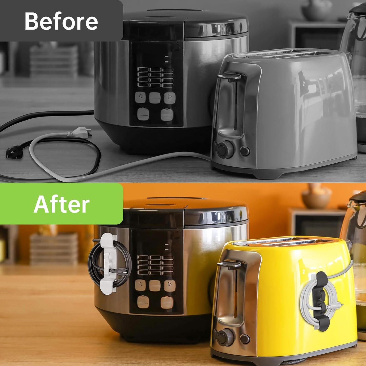 6PCS Cord Organizer for Appliances, Upgraded Kitchen Appliance Cord Wrap, Cord Holder Stick on Pressure Cooker, Coffee Maker, Air Fryer and Blender(6 Black)