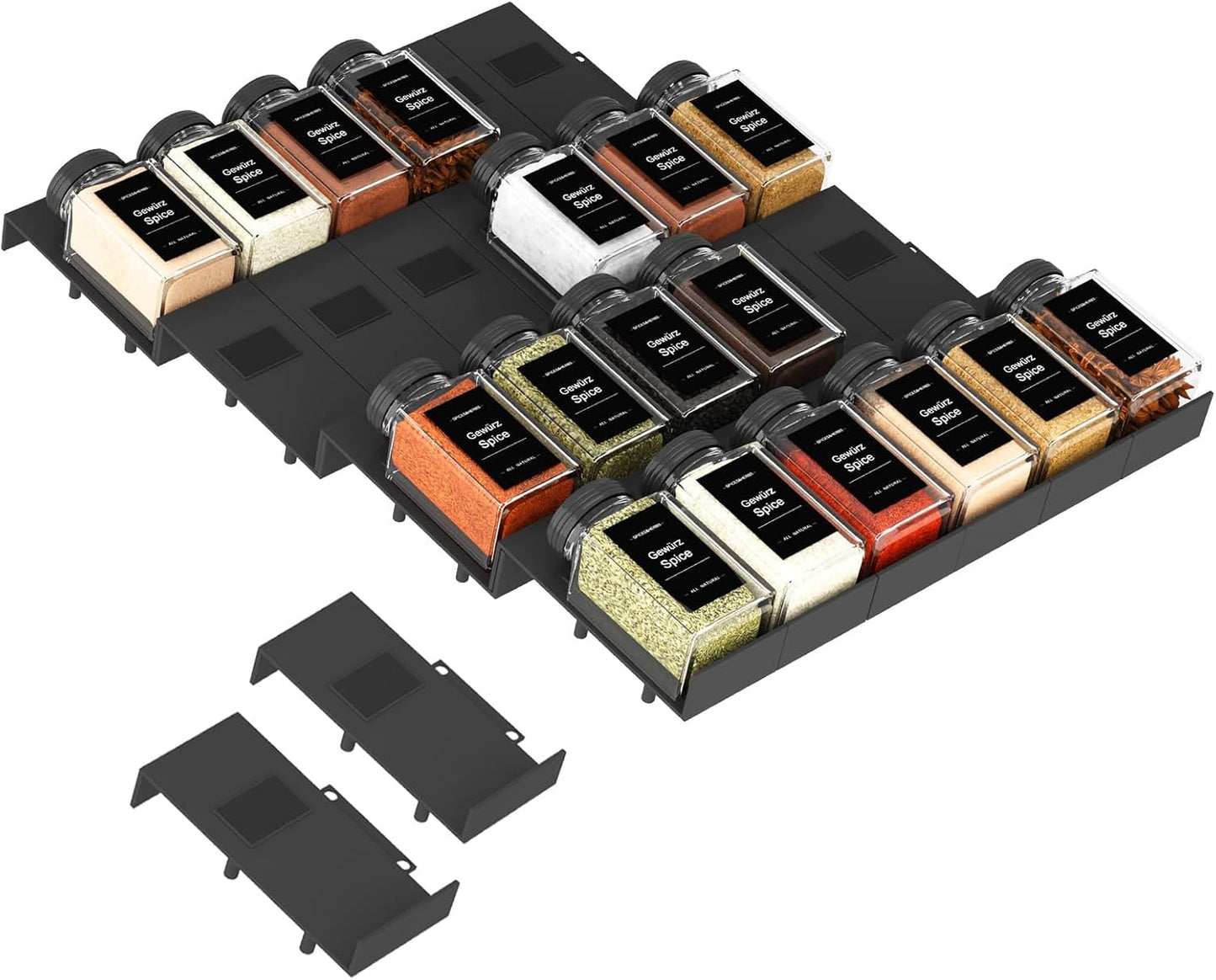 Famhap Spice Drawer Organizer, 24PCS Interlocking Expandable Seasoning Rack Tray Insert for Kitchen Drawers, Spice Rack Drawer for Spice Jars