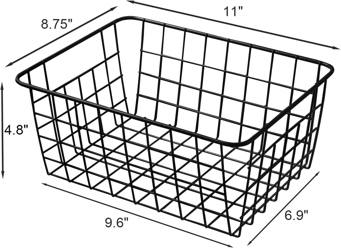 11" Upright Freezer Storage Baskets, Black Wire Storage Bins Small Bakset for Freezer, Pantry, Bathroom Organizing, Set of 2
