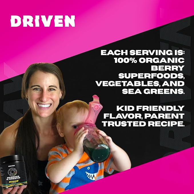 Driven B&G Berries & Greens Superfood Powder, 30 Servings - Organic Plant-Based Formula with Probiotics & Digestive Enzymes -Supports Recovery, Healthy Digestion, and Immune Function (Citrus Delight)