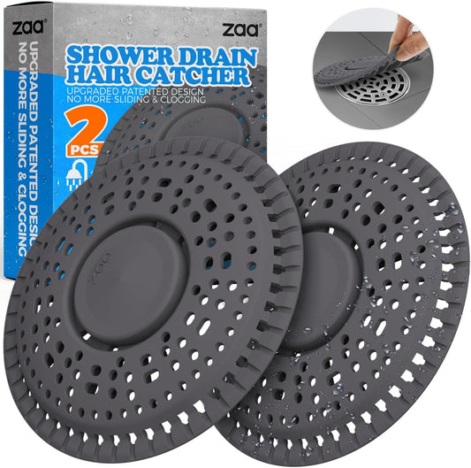 zaa Shower Drain Hair Catcher, Upgraded 2Pack Premium Silicone Drain Protector & Shower Drain Cover for Regular Floor Drains of Shower Room, Bathroom, Dark Gray