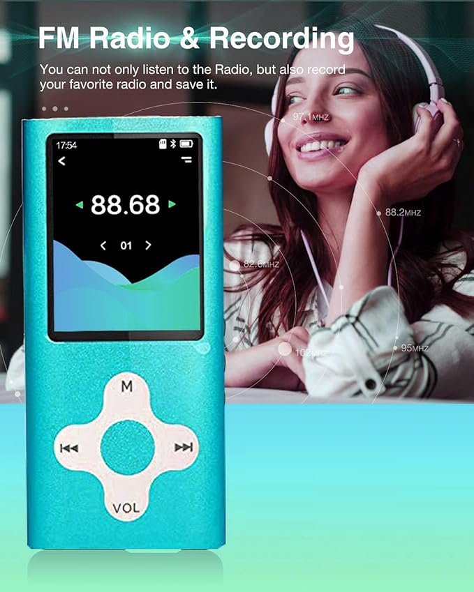 Mp3 Player,Music Player with a 16 GB Memory Card Portable Digital Music Player/Video/Voice Record/FM Radio/E-Book Reader/Photo Viewer/1.8 LCD (Sky Blue)