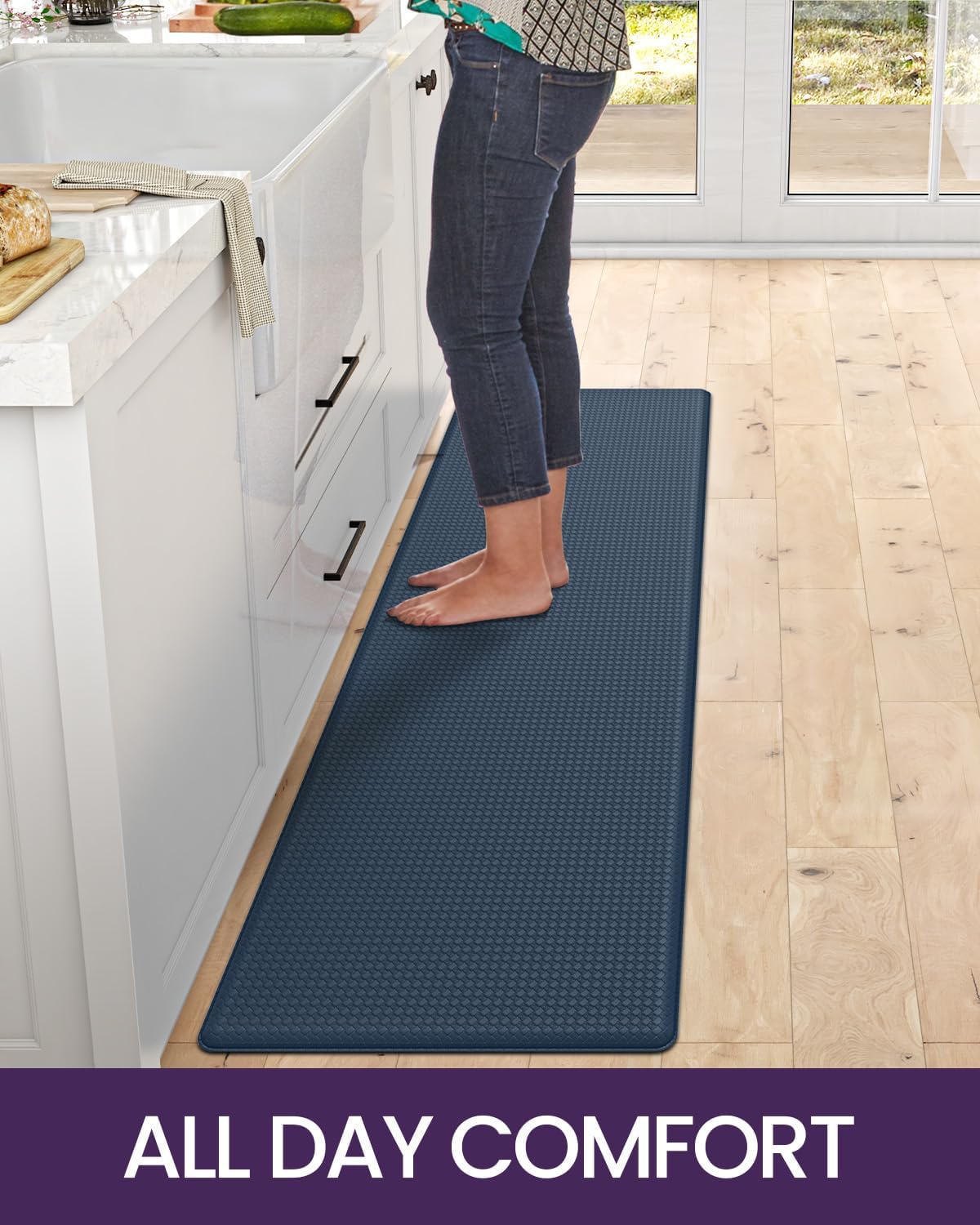 DEXI Kitchen Floor Mats Cushioned Anti Fatigue, 23x59, Large Wide Standing Runner Rug Waterproof, Comfort Memory Foam Padded for Front Sink Laundry, Navy