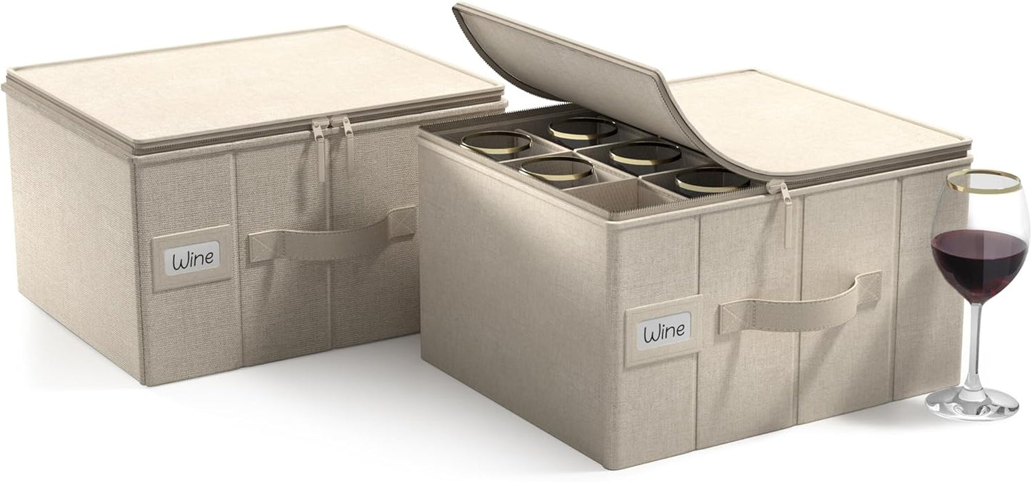 Sorbus Stemware Storage Cases Hard Shell, Wine Glass Storage Box Case with Dividers and Handle - China Storage Containers Holds 12 Crystal Glassware, Red White Wine Glasses, Champagne Flutes, Goblets