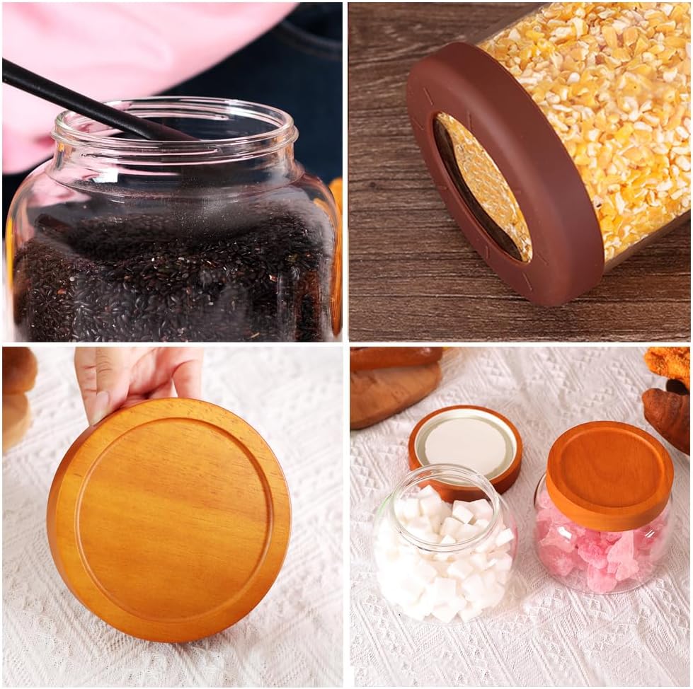 SAIOOL 2-Pack Glass Storage Containers with Lids - D 15cm x H 11cm, 1200 ML Airtight Food Jars, Wide Mouth Pantry Organization for Coffee, Flour, Snacks, Includes 2 Spoons & Labels