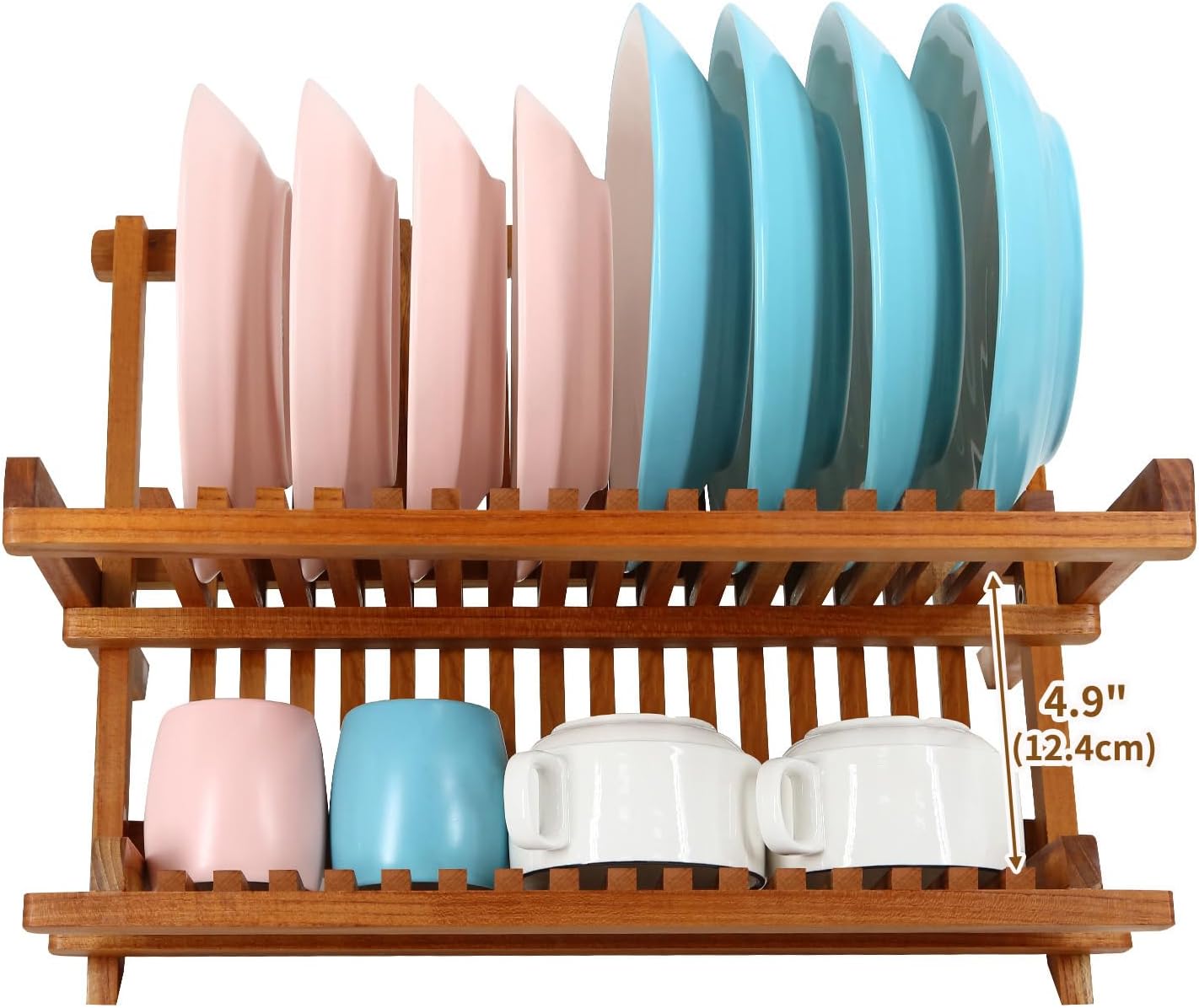 Utoplike Teak Dish Drainer Rack Collapsible 2 Tier Dish Rack Dish Drying Rack Foldable Plate Organizer Holder for Kitchen Compact