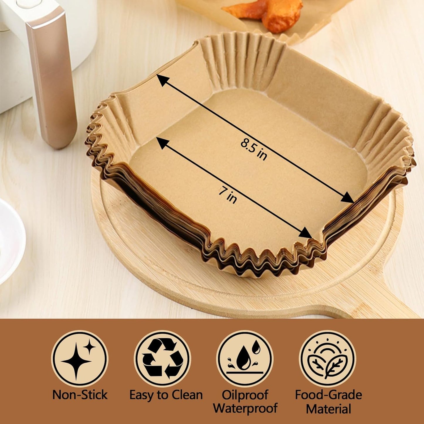 150 Pack 8.5 Inch Air Fryer Liners, Parchment Paper Sheets for Air Fryer Basket, Non-Stick, Disposable, Unbleached, Heat Resistant, Fits 5-8QT Air Fryers, Oil-Free & Healthy Cooking(Bottom size: 7in)