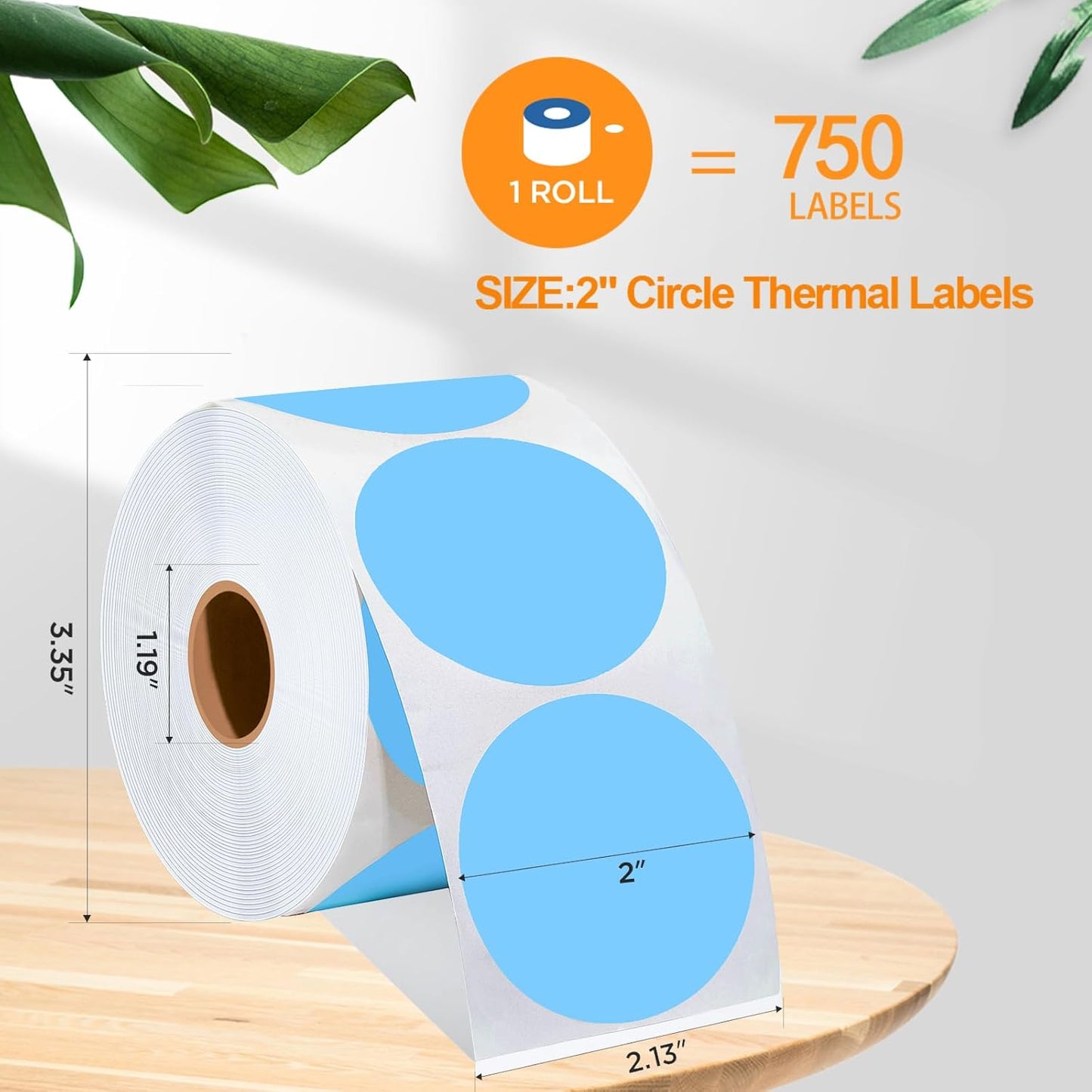 2 Inch Circle Thermal Sticker Labels, 2" Self-Adhesive Round Thermal Stickers for Business-750 Labels/1 Roll (Blue)