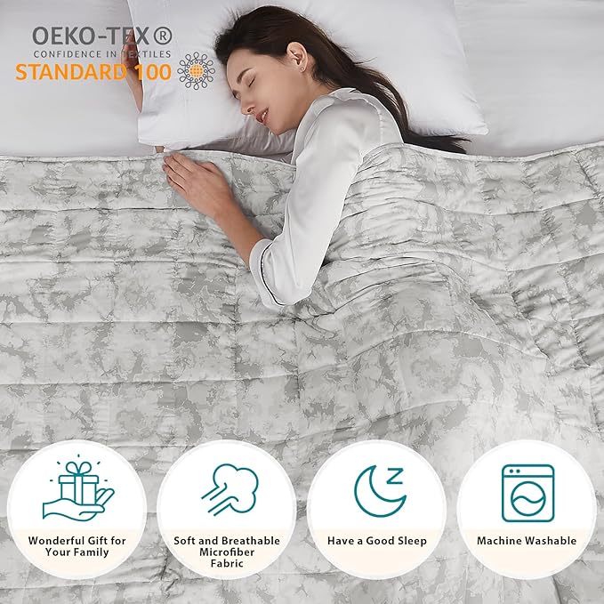 L'AGRATY Weighted Blanket - 60"x80" 20lbs Cooling Breathable Heavy Blanket Microfiber Material with Glass Beads for Adult All-Season Summer Fall Winter Soft Thick Comfort