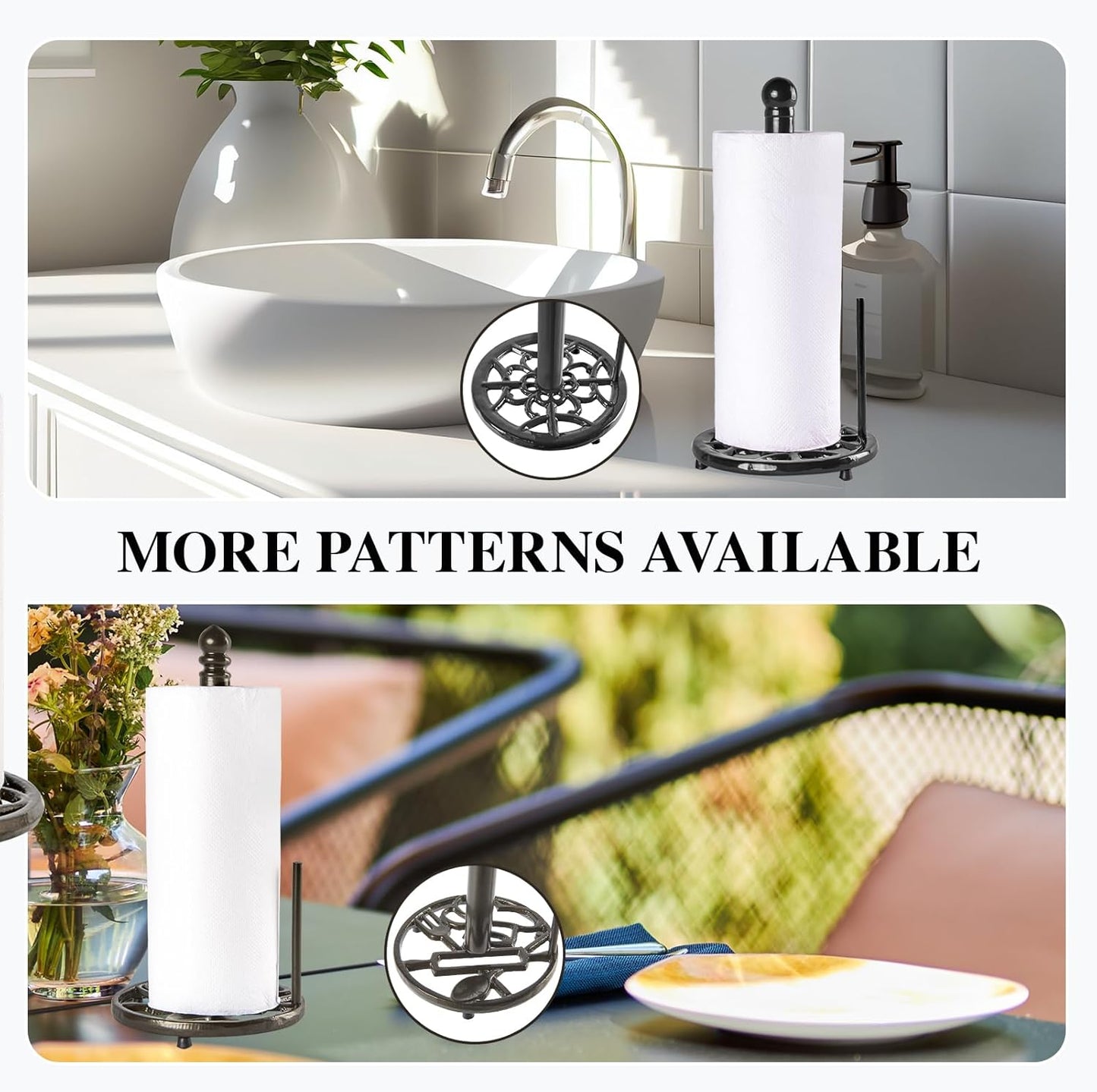 JOGREFUL Paper Towel Holder Stand, Cast Iron Kitchen Paper Towel Countertop Vintage Stand with Weighted-Base, Bathroom Organization for Family Standard Large Size Roll Paper, Leaf Top, Coffee Gold