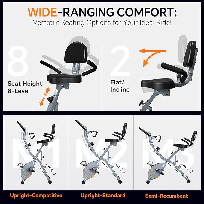 Foldable Exercise Bike Stationary Bikes for Home, 5 IN 1 Indoor Workout Bike, Cycling Bike with 16-Level Quiet Magnetic Resistance, 6.6 LBS Flywheel and 300LBS Capacity, 2025 Designed 817 X-bike