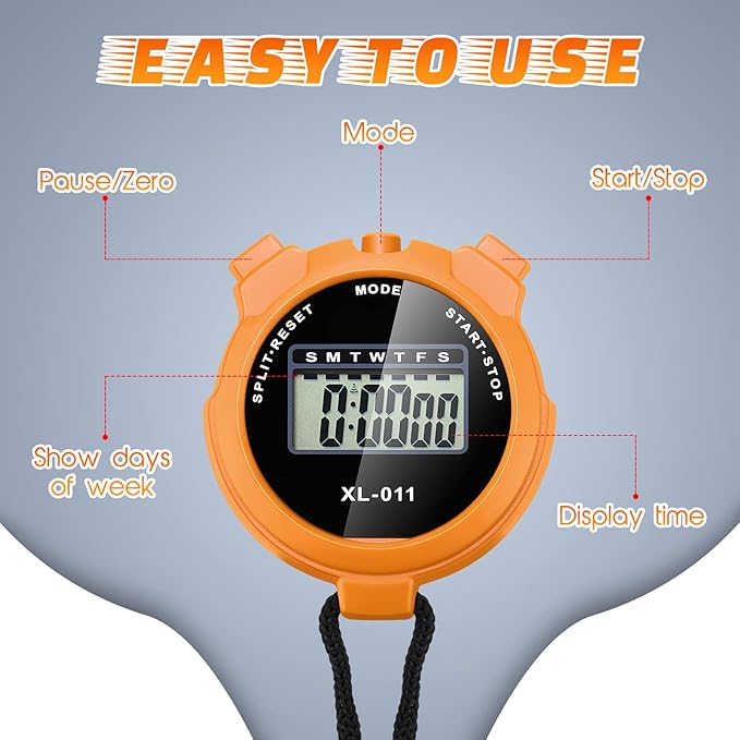 TOODOO 12 Pack Multi Function Digital Stopwatch Timer Bulk Sports Stopwatch with Lanyard Plastic Display Waterproof Date Time Alarm Timer for Coaches Fitness Referees