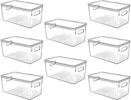Clear Plastic Storage Bins with Lids, Perfect for Kitchen Organization or Pantry Organization and Storage, Stackable Fridge Organizer Bins, Storage Containers for Organizing, Cabinet Organizers