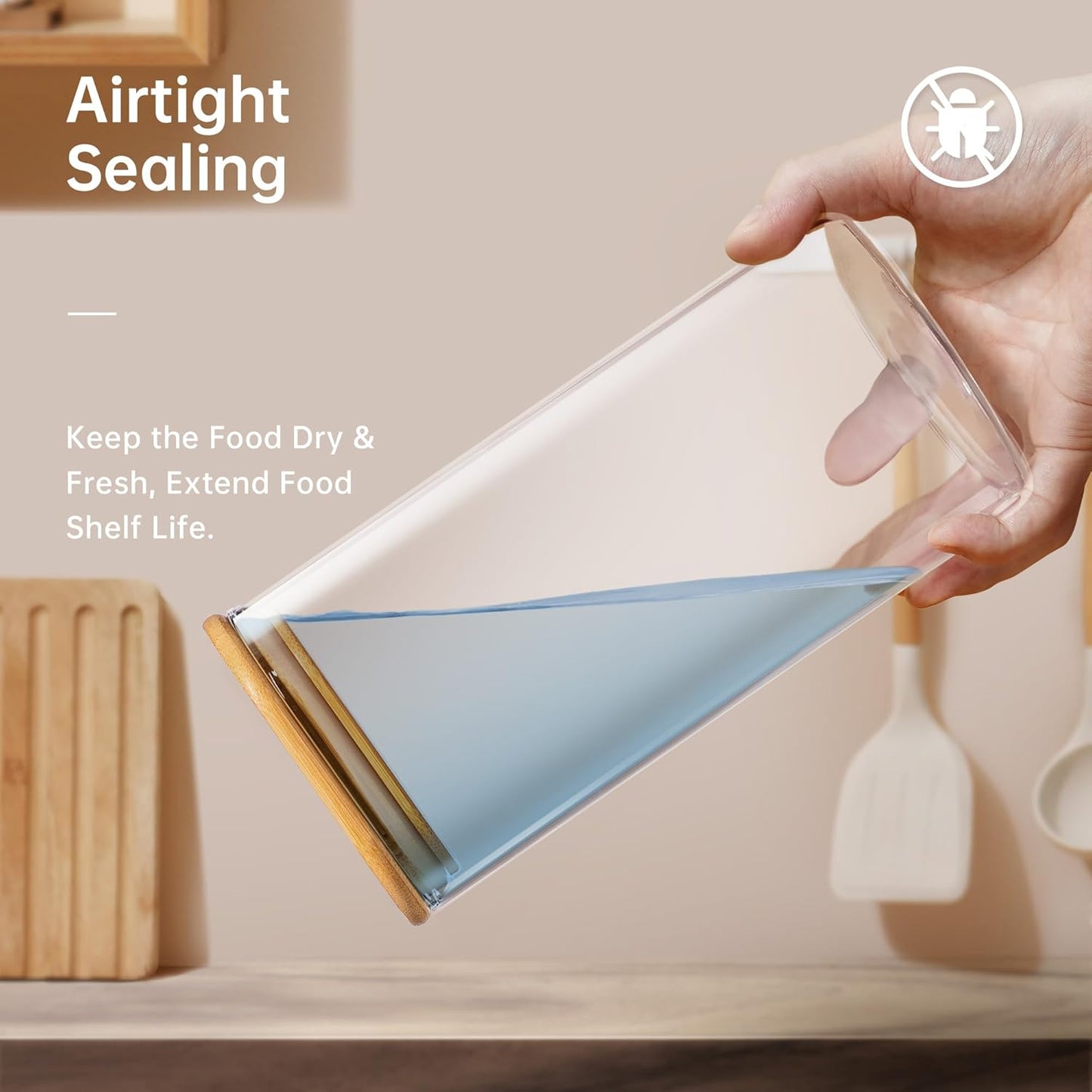 42oz & 27oz - 4 Pack Square Glass Jars with Bamboo Lids, Glass Food Storage Containers with Airtight Lids for Kitchen, Air Tight Pantry Storage Containers for Cereal, Pasta, Rice, Sugar, Coffee, Spice