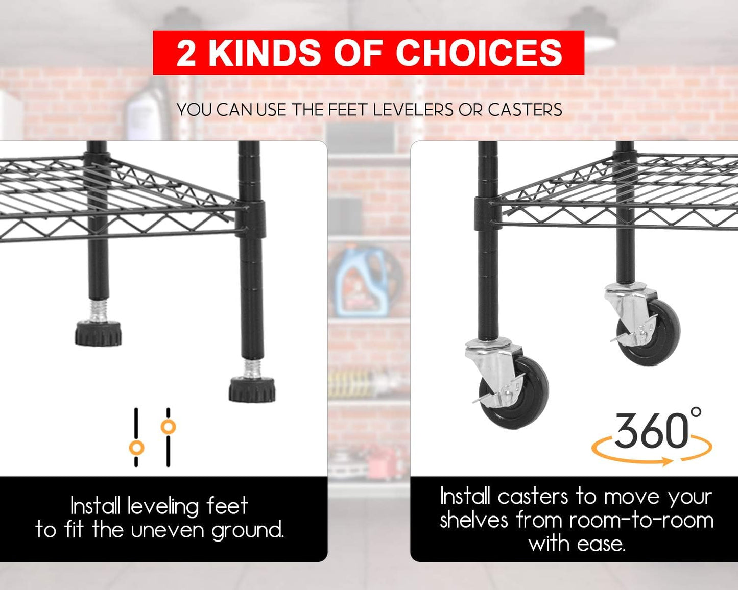 FDW 48" L×18" W×76" H Wire Shelving Unit Metal Shelf with 6 Tier Casters Adjustable Layer Rack Strong Steel for Restaurant Garage Pantry Kitchen Garage,Black