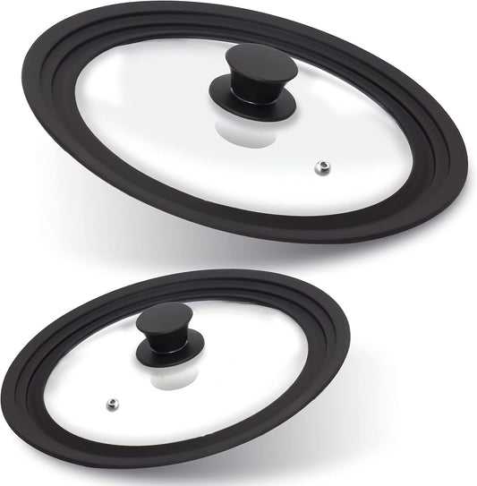 Anaeat Silicone Universal Lid for Pots, Pans and Skillets - Tempered Glass Covered with Heat Resistant Silicone Rim Fits All 7" to 12" Diameter Cookware -Easy to Use Replacement Frying Pan Cover