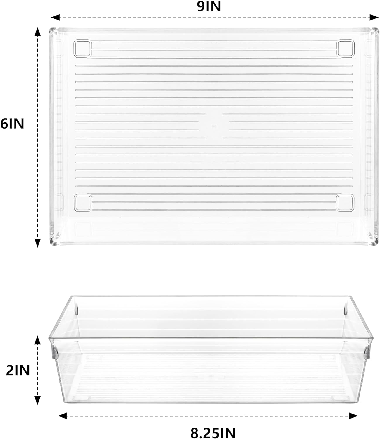 Backerysupply Clear Plastic Drawer Organizer Tray for Vanity Cabinet (9"×6"×2" Set of 4) For Office Bathroom Makeup Drawers
