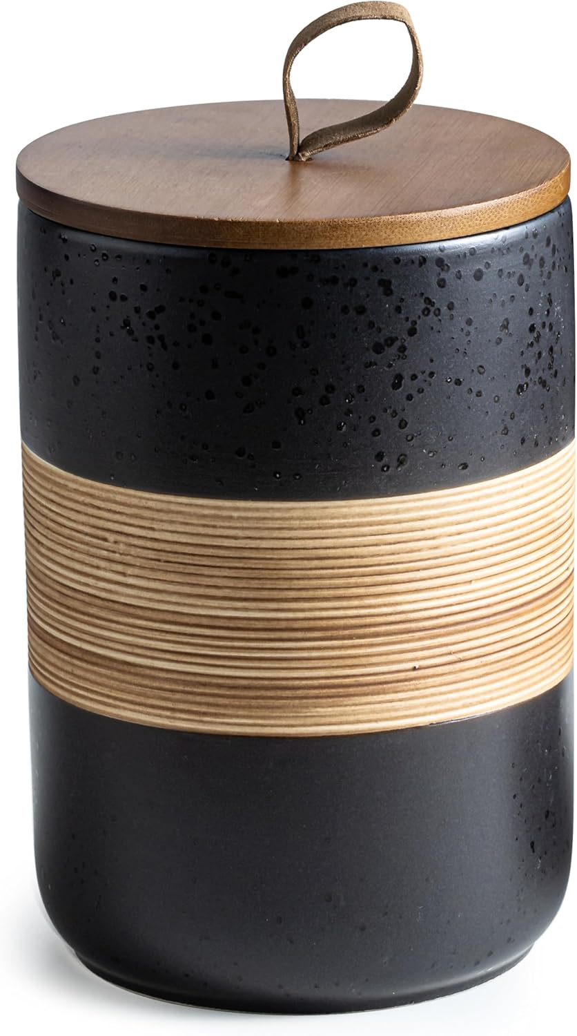 Large Storage Containers with Lids, Ceramic Coffee Container Kitchen Food Storage Jars for Spice Sugar Tea Bag, Stackable Decorative Jars for Counter, Black & 61 fl.oz