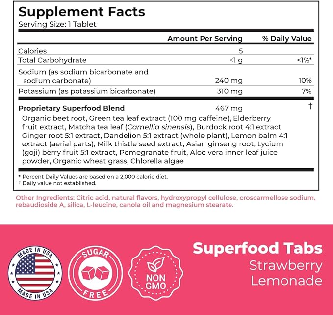Superfoods Company Detox Cleanse Drink - Supplement for Women & Men - Support Healthy Weight, Digestive Health, Cravings & Bloating Relief - Strawberry Lemonade Flavor [30 Tablets]