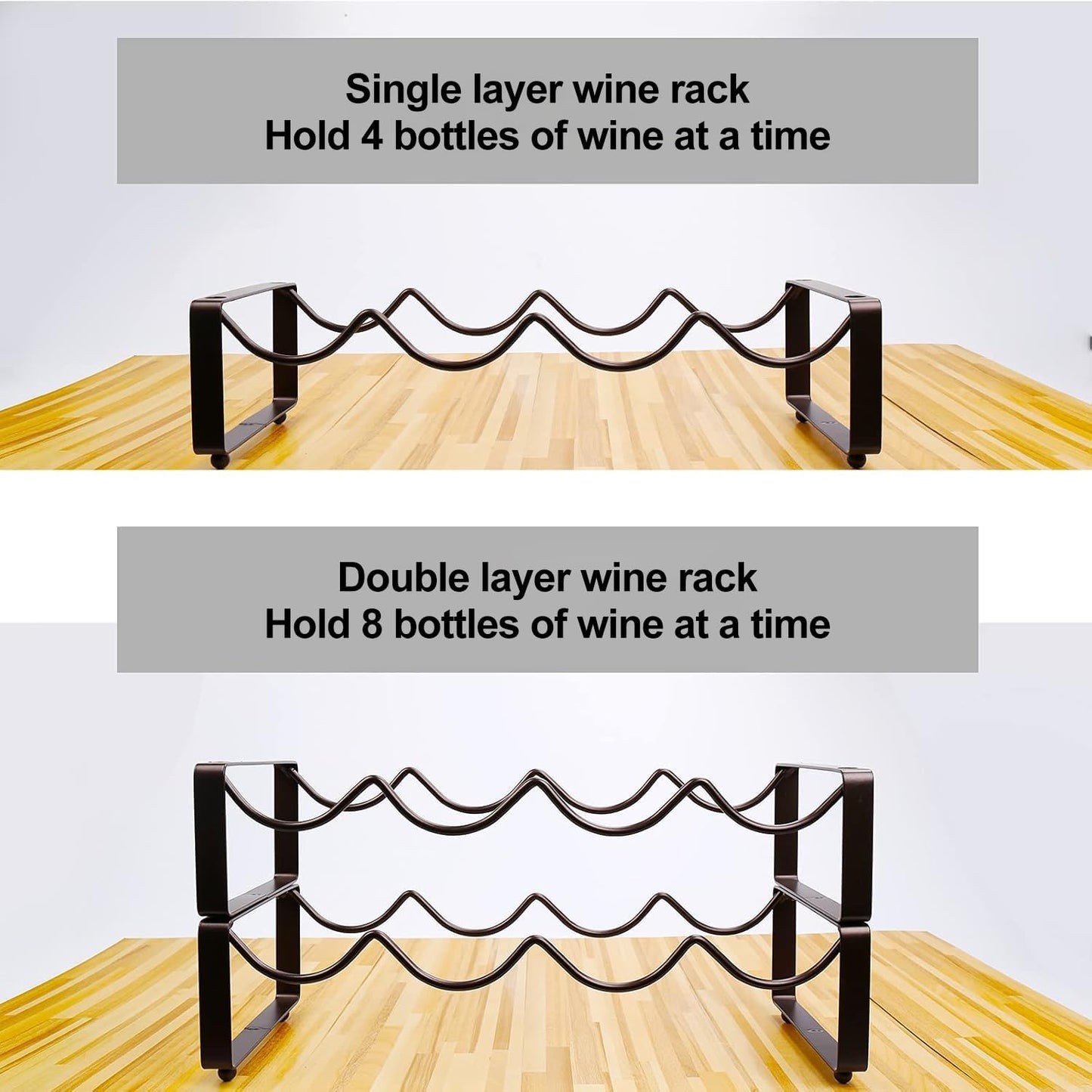 Stackable Wine Rack Countertop, 8 Bottles 2 Tier Wine Cabinet Counter, Wine Rack Holder and Storage, Metal Wine Bottle Holder Freestanding for Cabinet