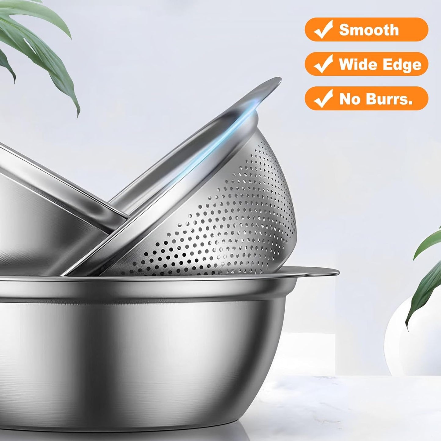Stainless Steel Microporous Colander for Kitchen, 3.5QT Large Capacity, Colander and Bowl Set of Two, Stainless Steel Drain Basket with Mixing Bowl, for Washing Fruits and Vegetables (10.4×9.1inch)